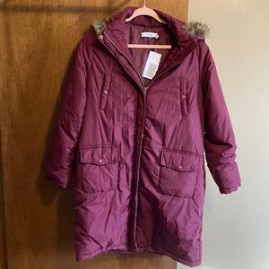 NWT OXBLOOD RED JUSTFAB WITH DETACHABLE FAUX FUR TRIM LIGHT WEIGHT WINTER COAT M
